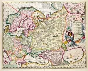 Map of Asia Minor Showing Norway, Sweden, Denmark, Lapland, Poland, Turkey, Russia and the Moscow Region, c.1626